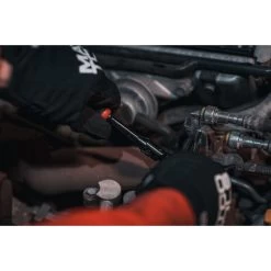 1/4" DRIVE 7-3/4" EIGHTY8 TOOTH BLACK CHROME LOCKING FLEX RATCHET WITH ERGO HANDLE - RED -Hand Tool Store AFR68BLFR InUseImage 09 1500