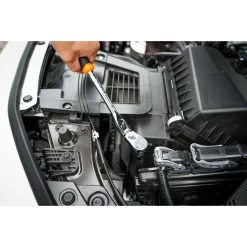 3/8" DRIVE 4 PIECE 12" EIGHTY8 TOOTH LOCKING FLEX RATCHET WITH CHROME EXTENSIONS 3", 6" AND 8" SET - ORANGE -Hand Tool Store BFR128SETM In UseImage 07 1500