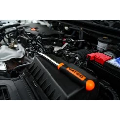 3/8" DRIVE 4 PIECE 12" EIGHTY8 TOOTH LOCKING FLEX RATCHET WITH CHROME EXTENSIONS 3", 6" AND 8" SET - ORANGE -Hand Tool Store BFR128SETM LifestyleImage 01 1500