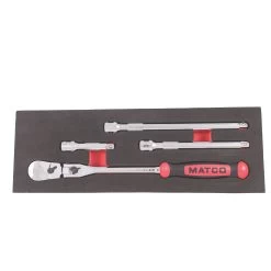3/8" DRIVE 4 PIECE 12" EIGHTY8 TOOTH LOCKING FLEX RATCHET WITH CHROME EXTENSIONS 3", 6" AND 8" SET - RED -Hand Tool Store BFR128SETR AlternateImage 03 1500