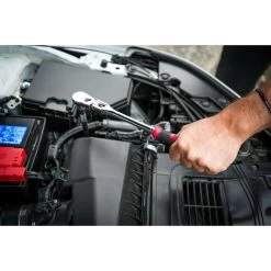 3/8" DRIVE 4 PIECE 12" EIGHTY8 TOOTH LOCKING FLEX RATCHET WITH CHROME EXTENSIONS 3", 6" AND 8" SET - RED -Hand Tool Store BFR128SETR In UseImage 03 1500