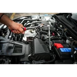 3/8" DRIVE 4 PIECE 12" EIGHTY8 TOOTH LOCKING FLEX RATCHET WITH CHROME EXTENSIONS 3", 6" AND 8" SET - RED -Hand Tool Store BFR128SETR In UseImage 09 1500