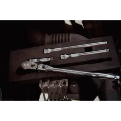 3/8" DRIVE 4 PIECE 12" EIGHTY8 TOOTH LOCKING FLEX RACHET WITH CHROME EXTENSIONS 3", 6" AND 8" SET -Hand Tool Store BFR128SET LifestyleImage 01 1500