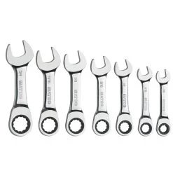 7 PIECE 72 TOOTH STUBBY COMBO SAE RATCHETING WRENCH SET