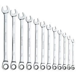 12 PIECE 72 TOOTH EXTRA LONG METRIC COMBINATION RATCHETING WRENCH SET