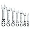 7 PIECE 72 TOOTH SAE STUBBY FLEX RATCHETING COMBINATION WRENCH SET