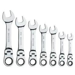 7 PIECE 72 TOOTH SAE STUBBY FLEX RATCHETING COMBINATION WRENCH SET