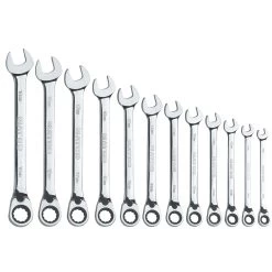 12 PIECE 72 TOOTH METRIC REVERSIBLE COMBINATION RATCHETING WRENCH SET