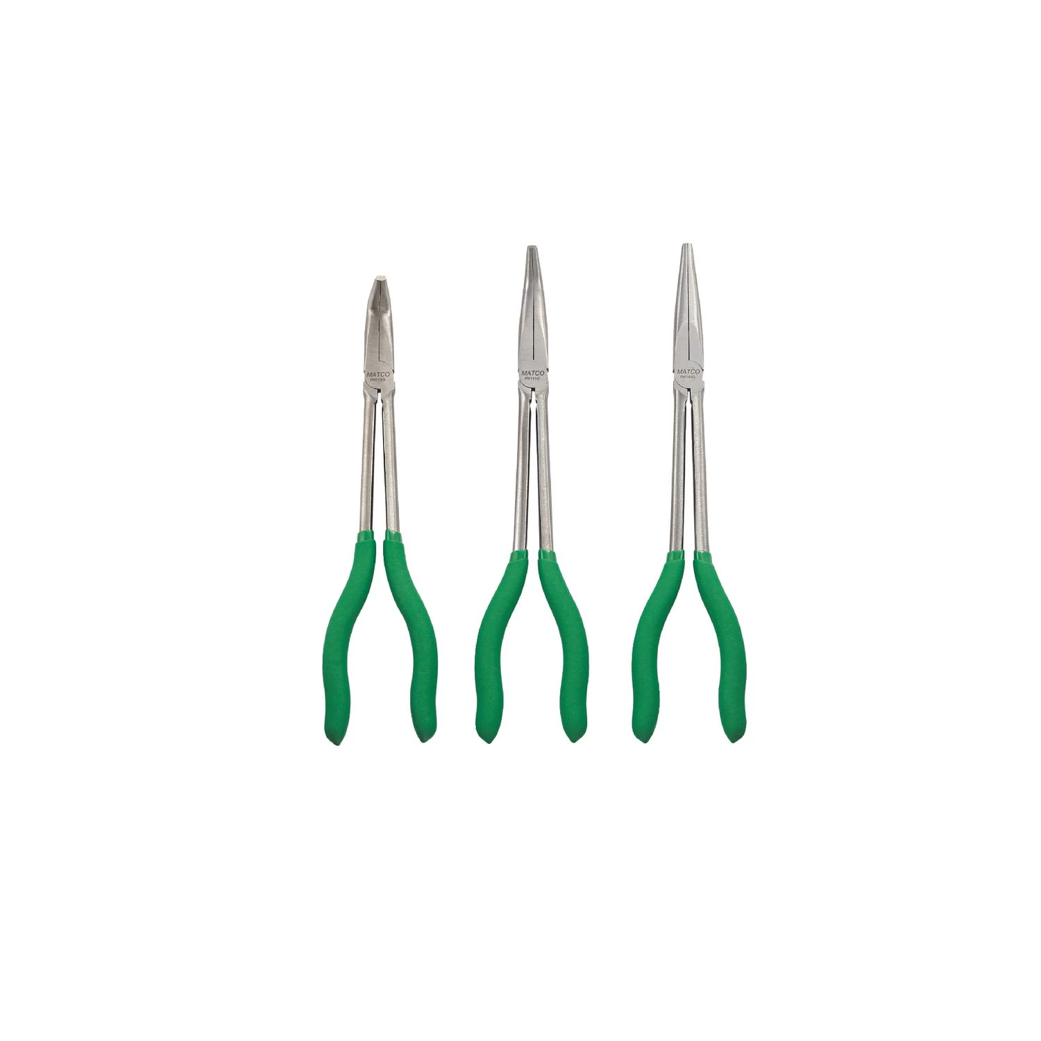 3 PIECE EXTRA LONG NEEDLE NOSE PLIER SET- GREEN 3 3 PIECE EXTRA LONG NEEDLE NOSE PLIER SET- GREEN