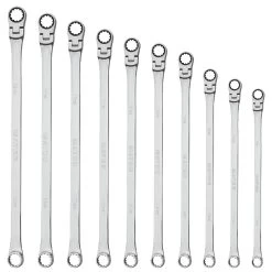 10 PIECE 0° FLEX RATCHETING EXTRA LONG WRENCH SET